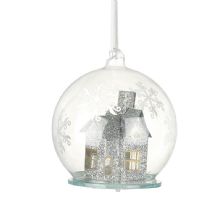 GLASS BAUBLE WITH HOUSE AND LED LIGHT